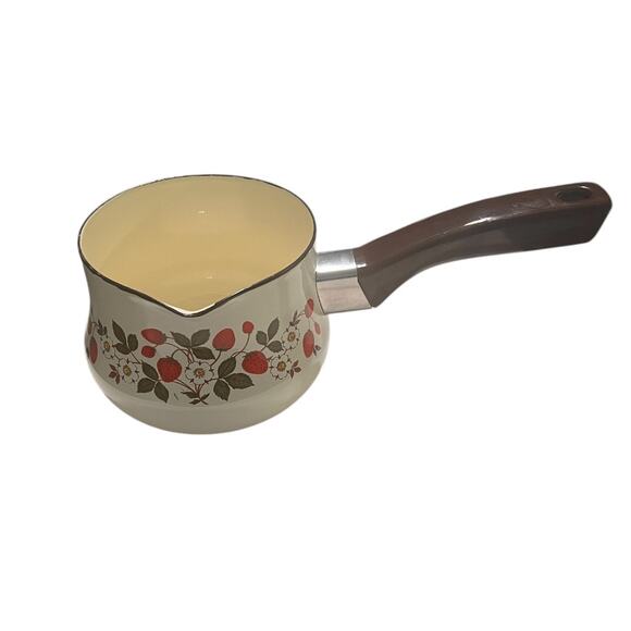 Vtg Sheffield Strawberries & Cream Enamel Sauce Pan 5in with Pour Spout. - Picture 1 of 6